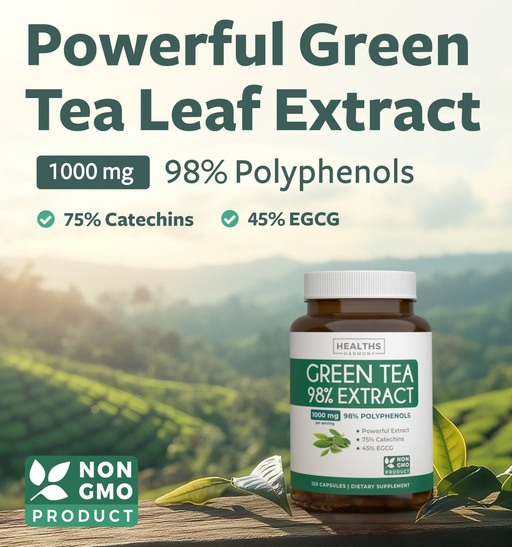 Healths Harmony EGCG capsules label detail showing 500 mg per capsule