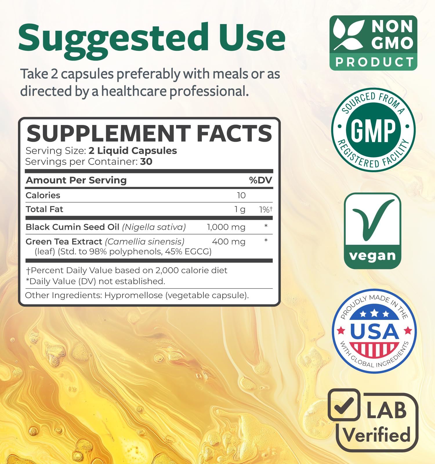 Healths Harmony EGCG-green tea extract label highlights antioxidant-rich blend for daily refresh.