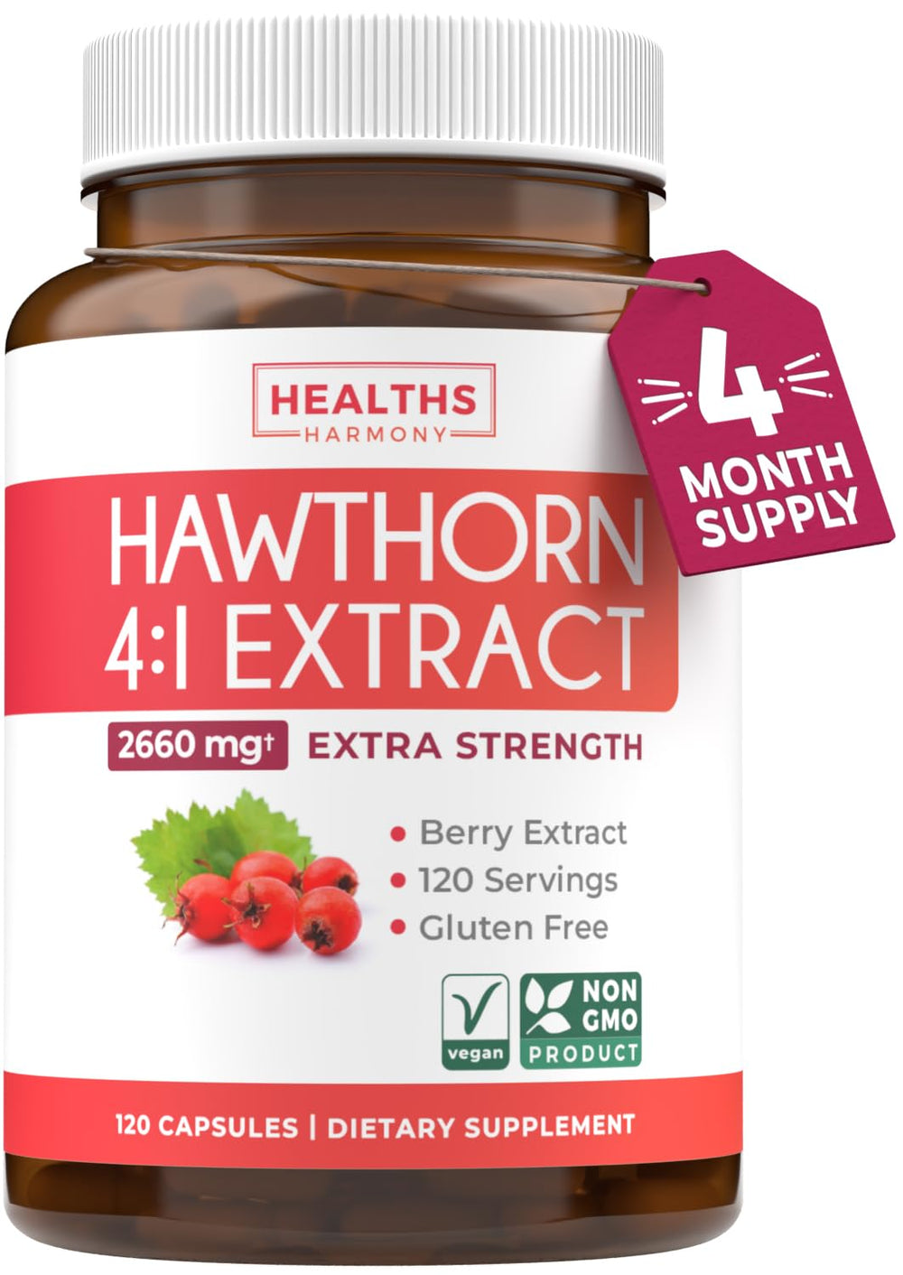 Healths Harmony hawthorn berry extract capsule on a neutral background for heart-support potential.