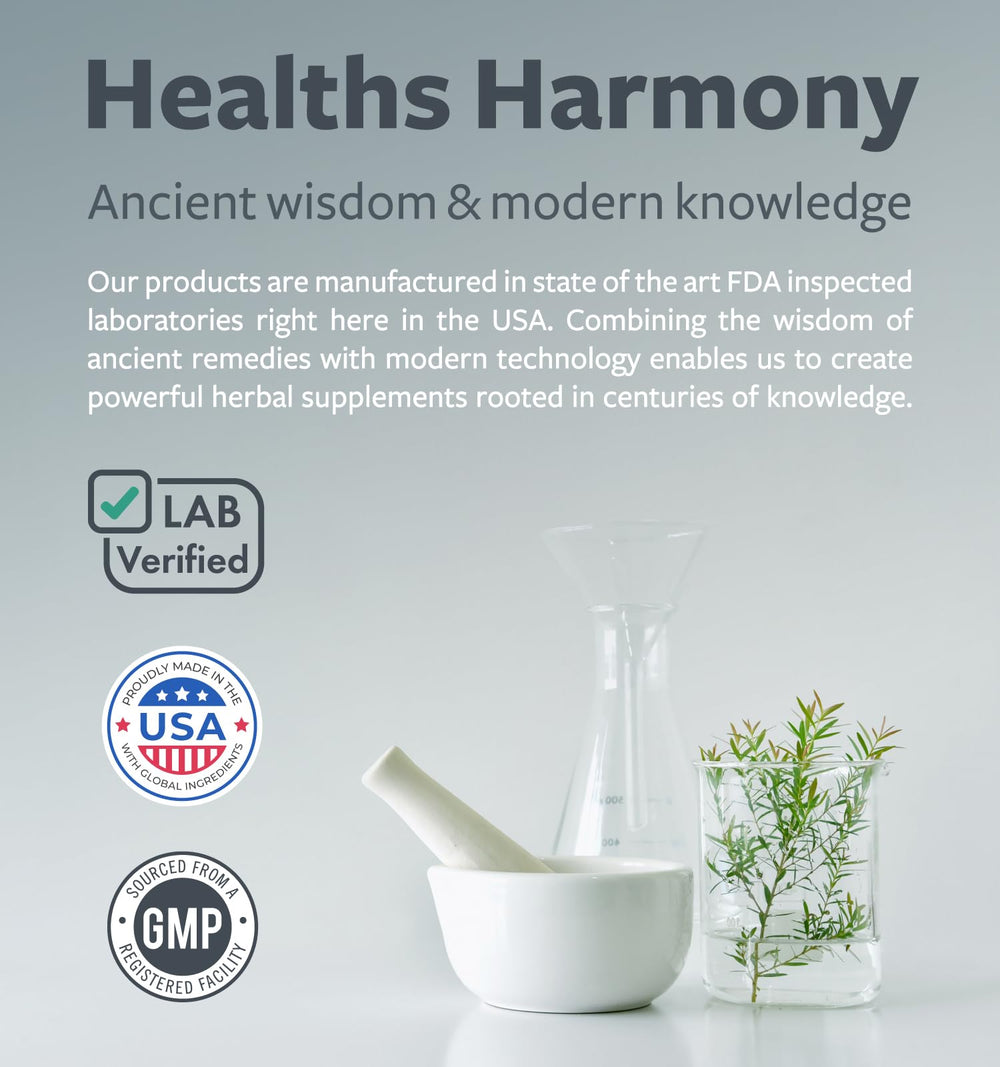 Healths Harmony lab verified quality seal on packaging.