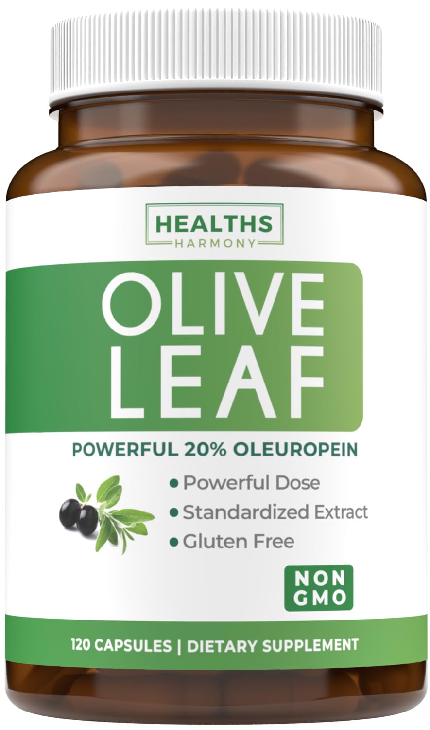 Healths Harmony olive leaf extract capsules offer convenient daily immune support.