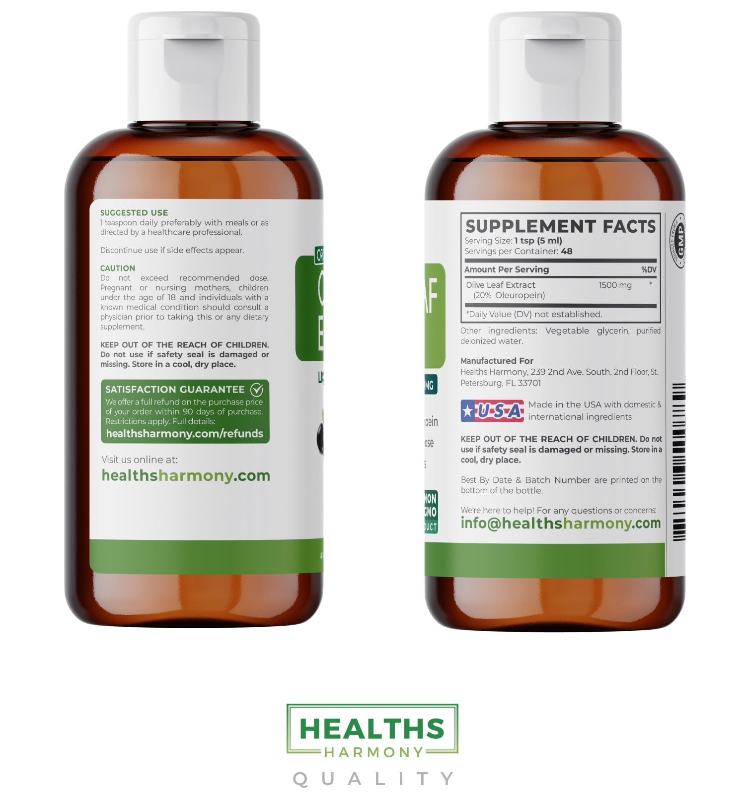 Healths Harmony olive leaf extract non-GMO symbol reassures ingredient transparency