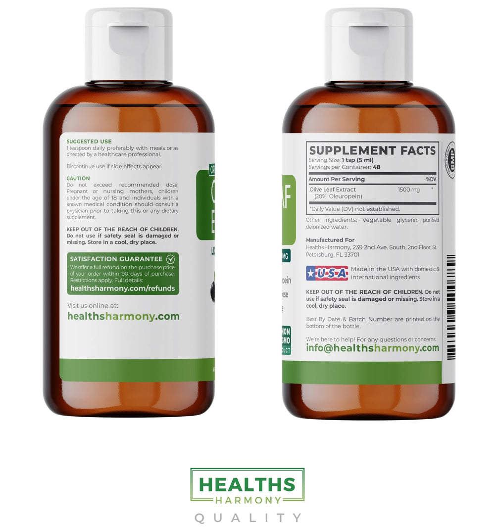 Healths Harmony olive leaf extract non-GMO symbol reassures ingredient transparency