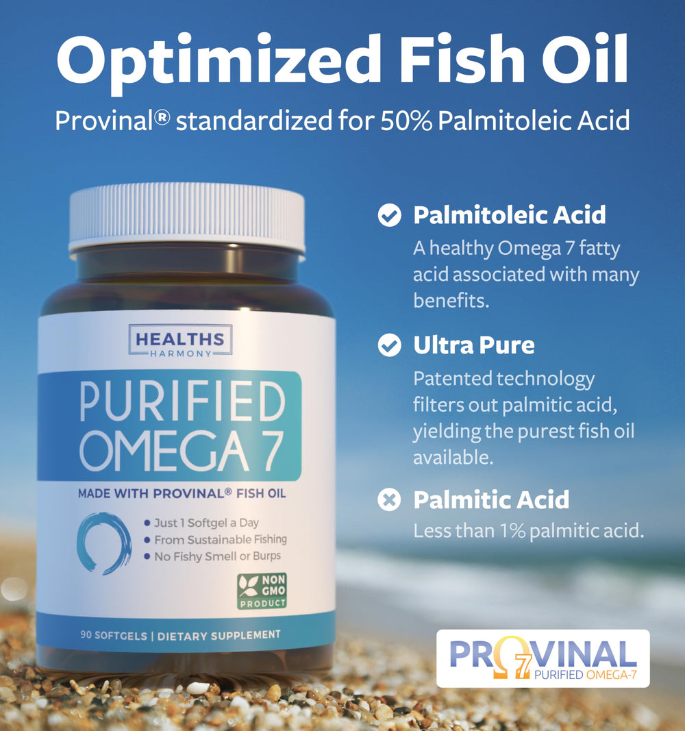 Healths Harmony Omega 7 softgel cap close-up highlighting purity.