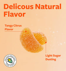 Healths Harmony orange-flavored gummies closeup highlighting delicious chewable vitamin C