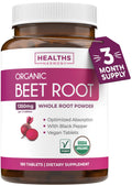 Healths Harmony Organic Beet Root Powder Tablets – Extra Strength with Black Pepper for Enhanced Absorption | Heart Health, Nitric Oxide & Athletic Support (3 Months)