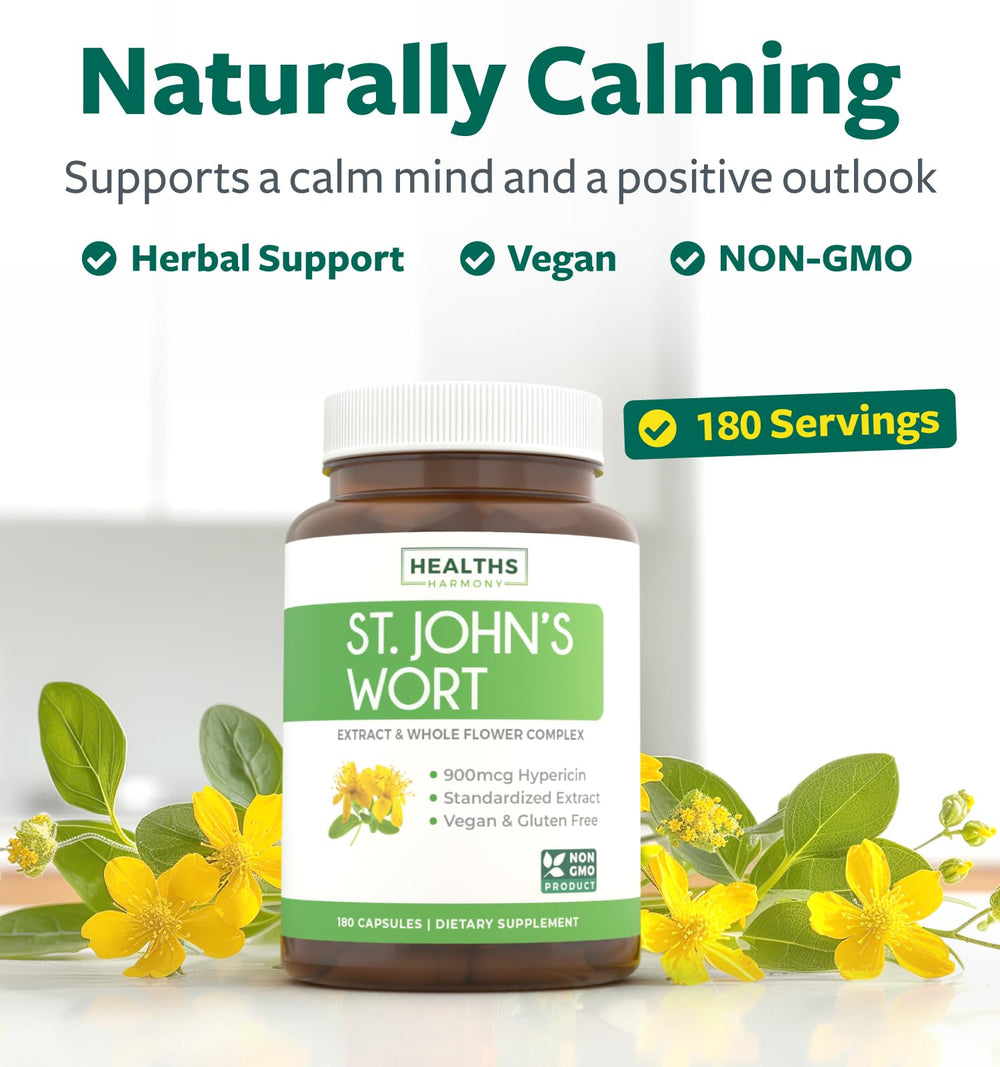 Healths Harmony St. John's Wort capsules closeup of capsules for easy daily use.