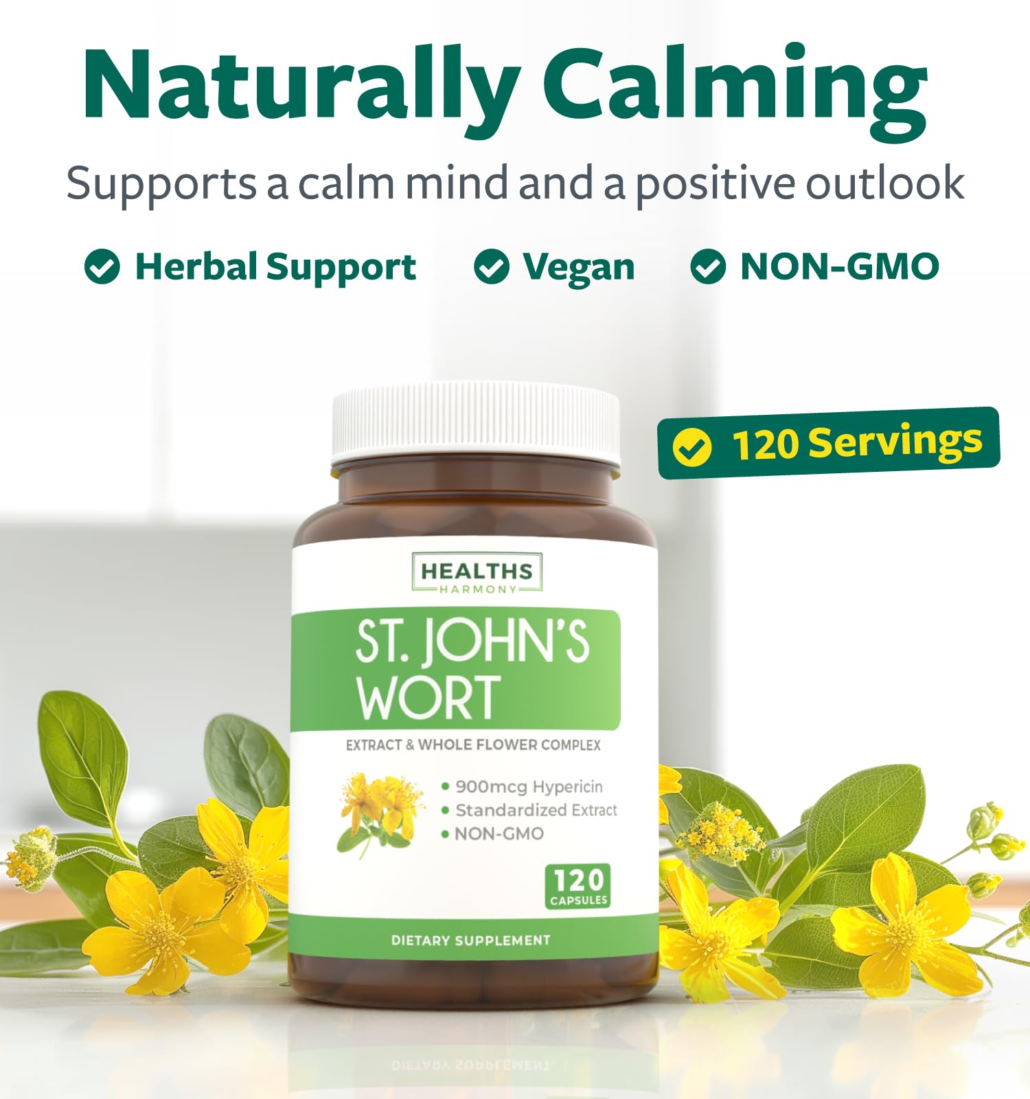 Healths Harmony St John's Wort capsules pack close-up showing high potency formula.