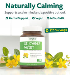 Healths Harmony St John's Wort capsules pack close-up showing high potency formula.