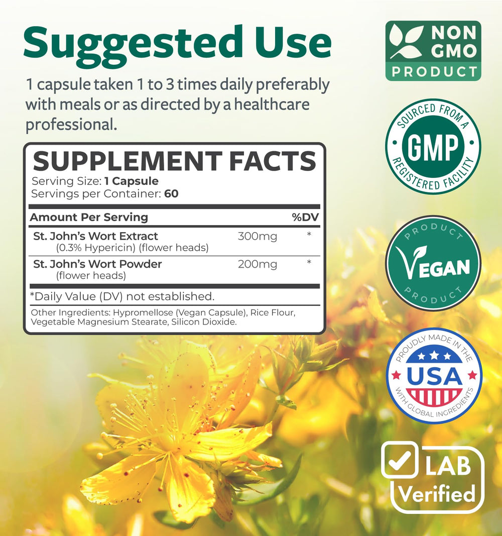 Healths Harmony St John's Wort GMP seal confirms quality and purity.