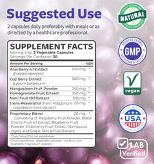 Healths Harmony Super Antioxidants close-up of pomegranate, acai, and goji