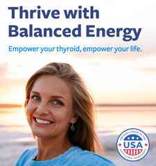 Healths Harmony Thyroid Support bottle label highlighting iodine and B12 complex.
