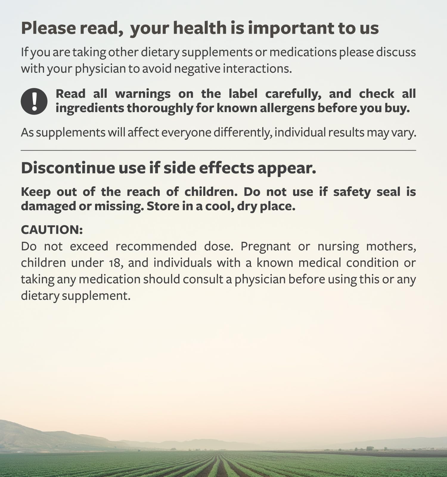USA-based CGMP facility reference on Healths Harmony packaging.
