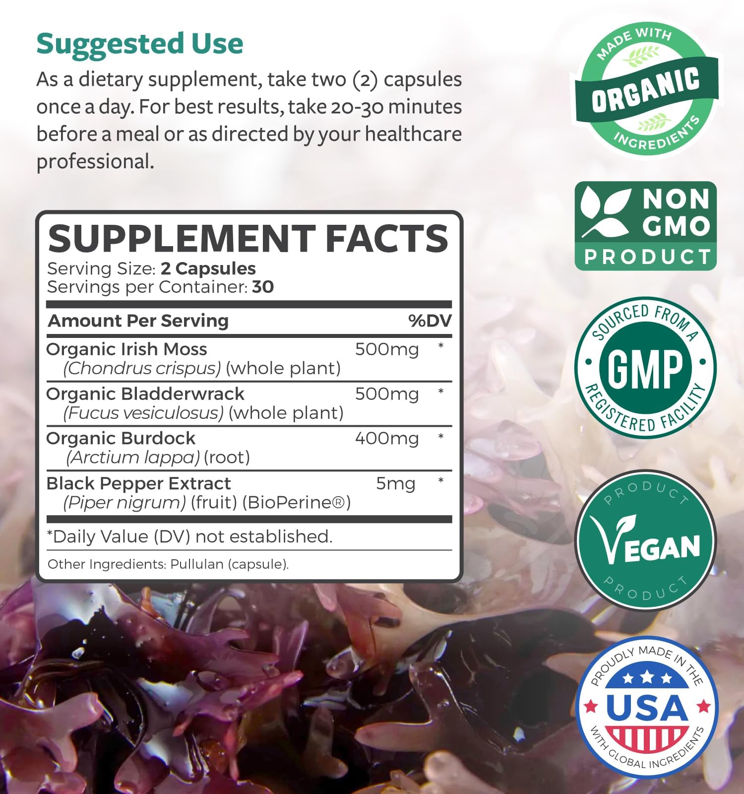 Healths Harmony USA-made facility label emphasizing quality and purity.