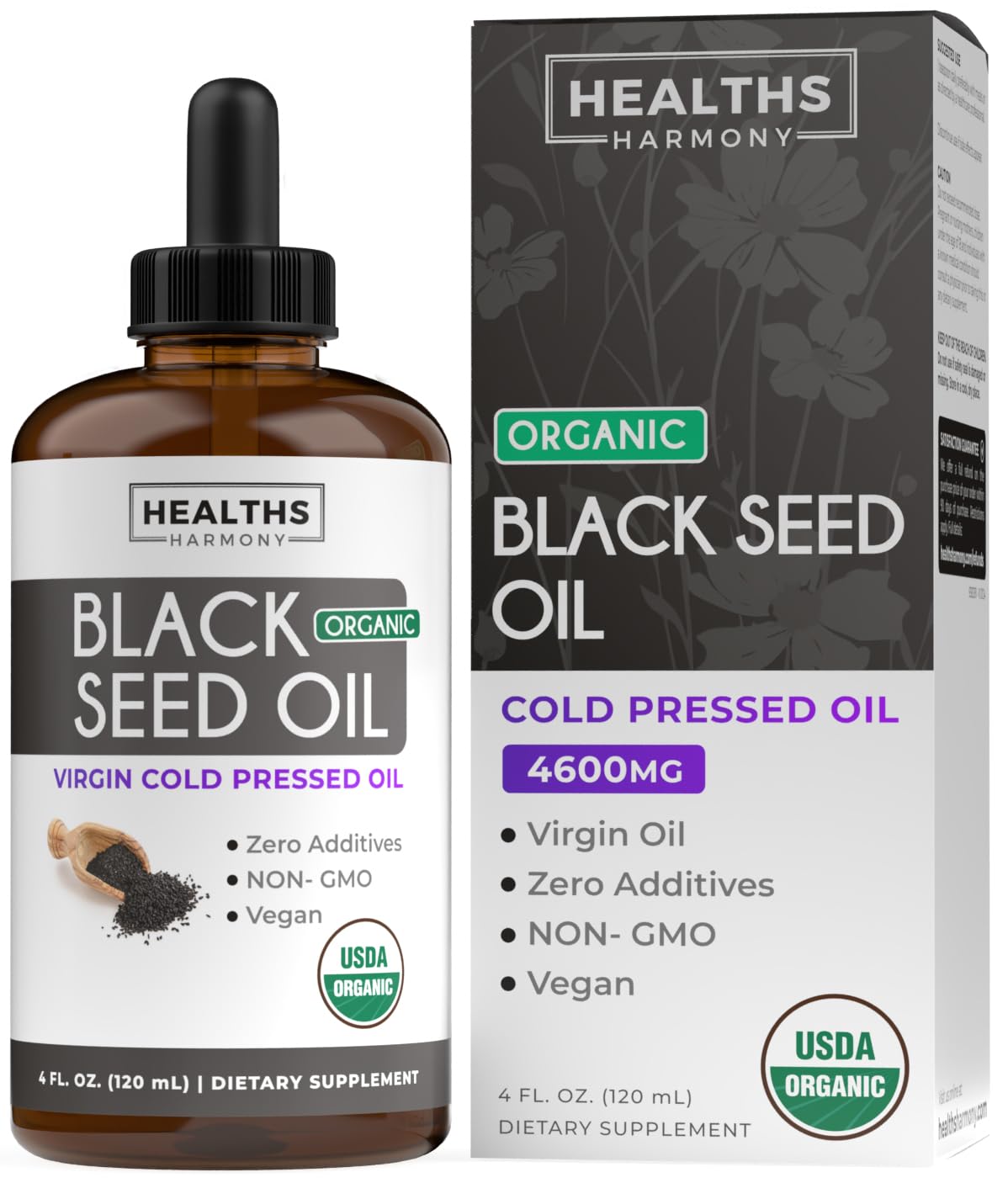Healths Harmony black seed oil bottle ready for daily wellness support.