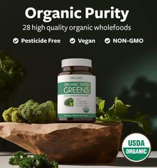 Close-up of Healths Harmony USDA Organic label emphasizing quality and purity