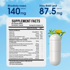 HealthSender Ashwagandha Rhodiola capsules shown for calm energy during busy days.