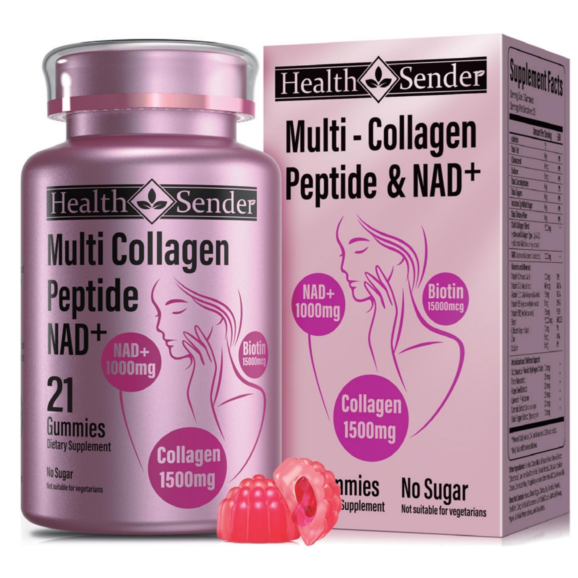 HealthSender Collagen Gummies bottle view for easy daily skin, hair, and nail support.