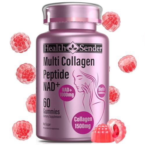 HealthSender Collagen Gummies bottle on a clean surface for daily skincare support.