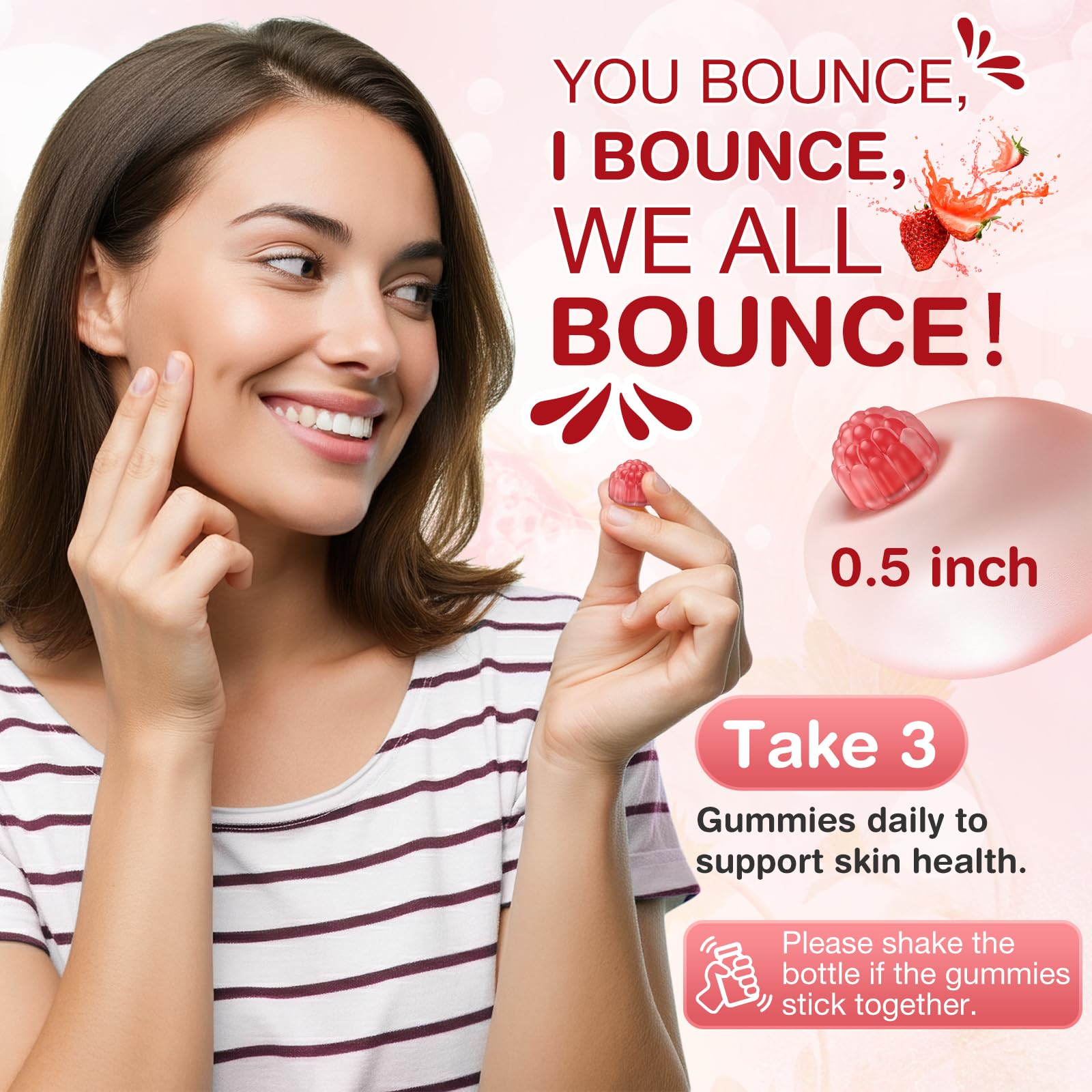 HealthSender Collagen Gummies illustration showing hair, skin, and nails benefits.