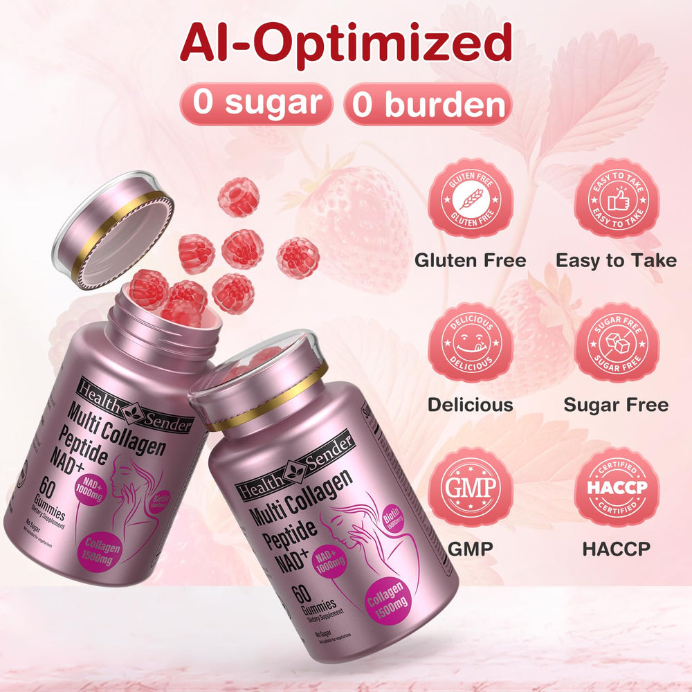 HealthSender Collagen Gummies packaging lifestyle shot with glass of water.