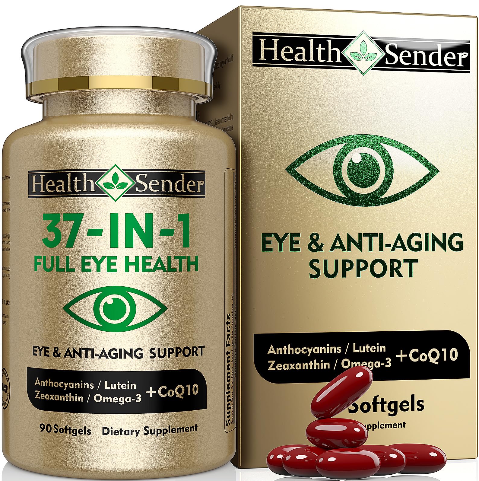 HealthSender Eye Vitamin 37in1 bottle promotes comprehensive eye support for daily visual wellness.