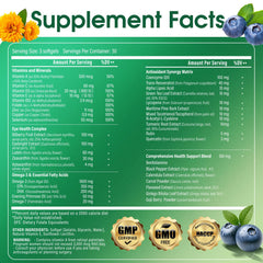 Closeup of HealthSender capsules showing smooth softgels for eye health.