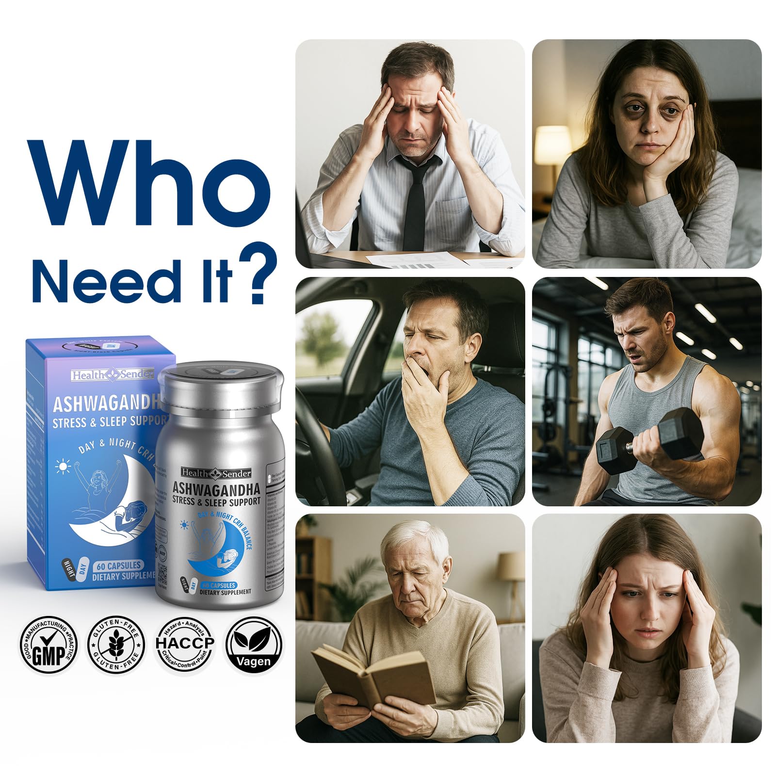 HealthSender Herbal Adaptogen blend capsule image suggesting mood balance.