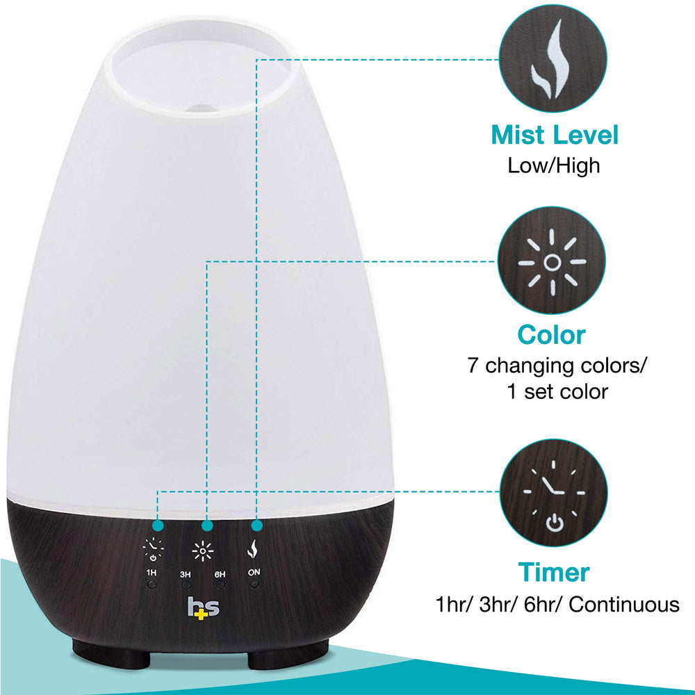 HealthSmart diffuser displays seven color options to set a calm mood.