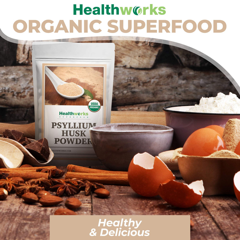 Sustainable farm sourcing tag highlights organic psyllium supply.