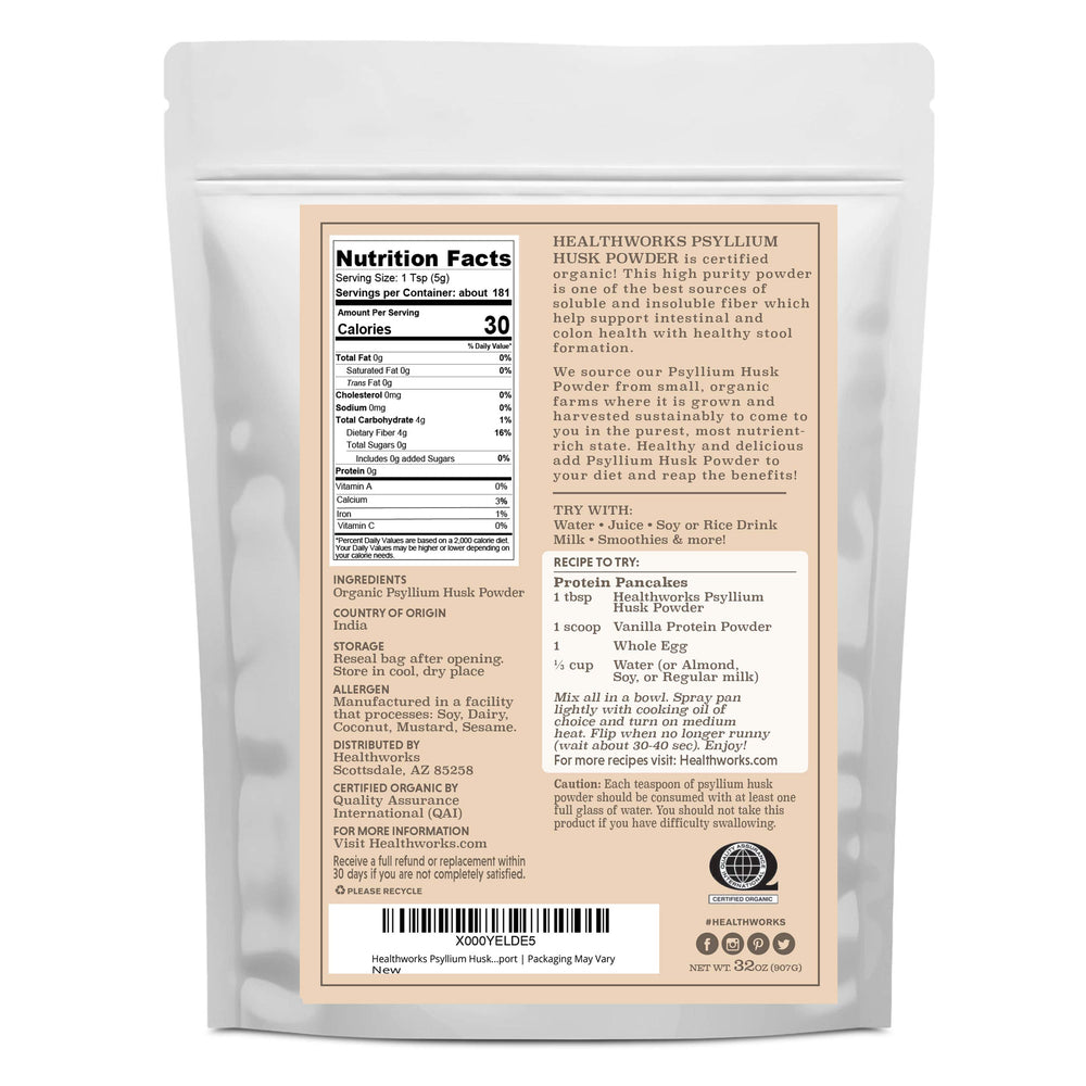 Healthworks Psyllium Husk Powder with measuring scoop for easy fiber dosing
