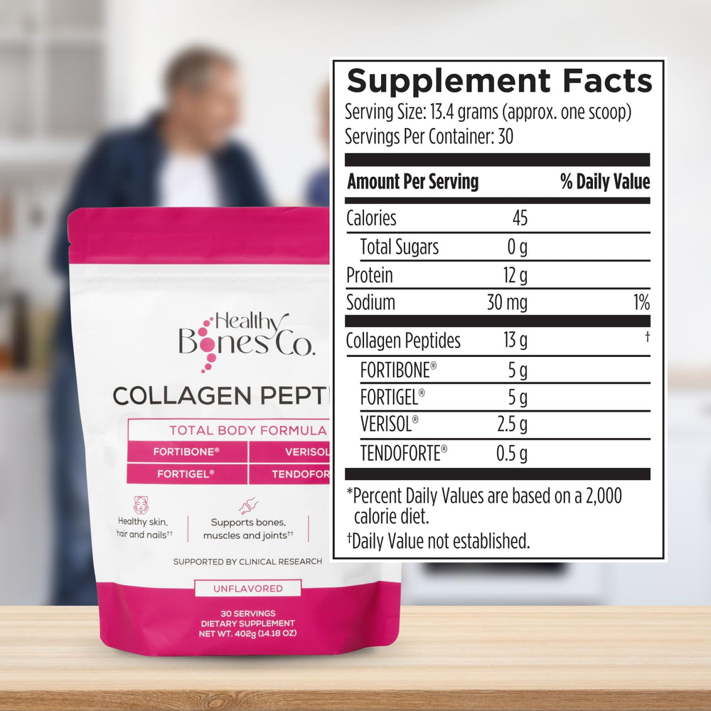 Healthy Bones Co collagen dissolves easily in coffee, water, or smoothies.