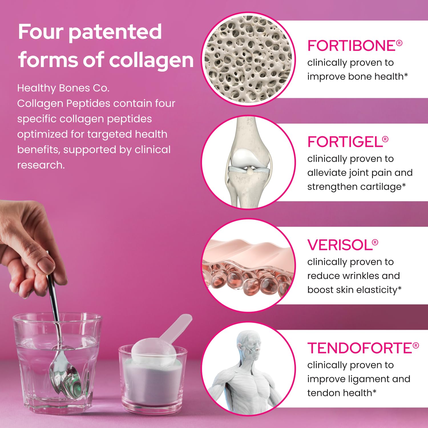 Healthy Bones Co collagen peptides scoop highlighting daily protein boost.