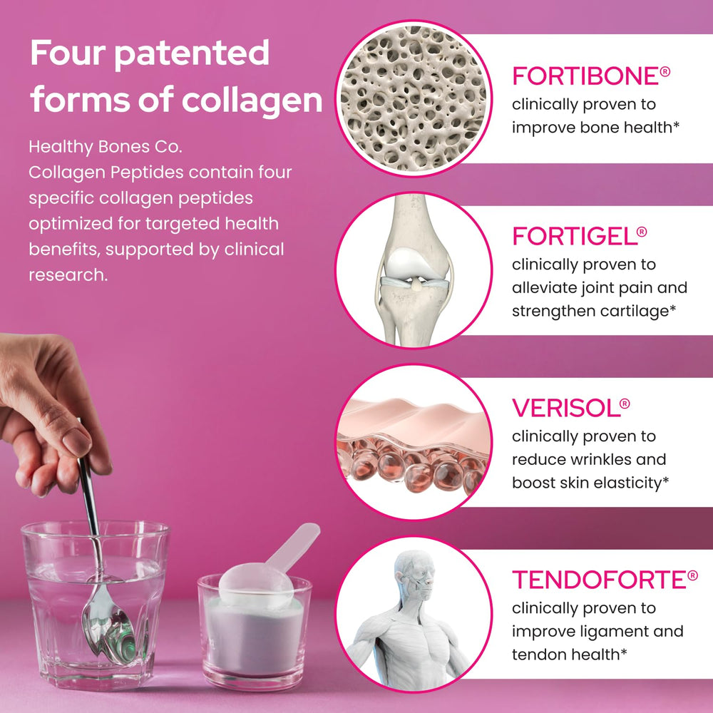 Healthy Bones Co collagen peptides scoop highlighting daily protein boost.