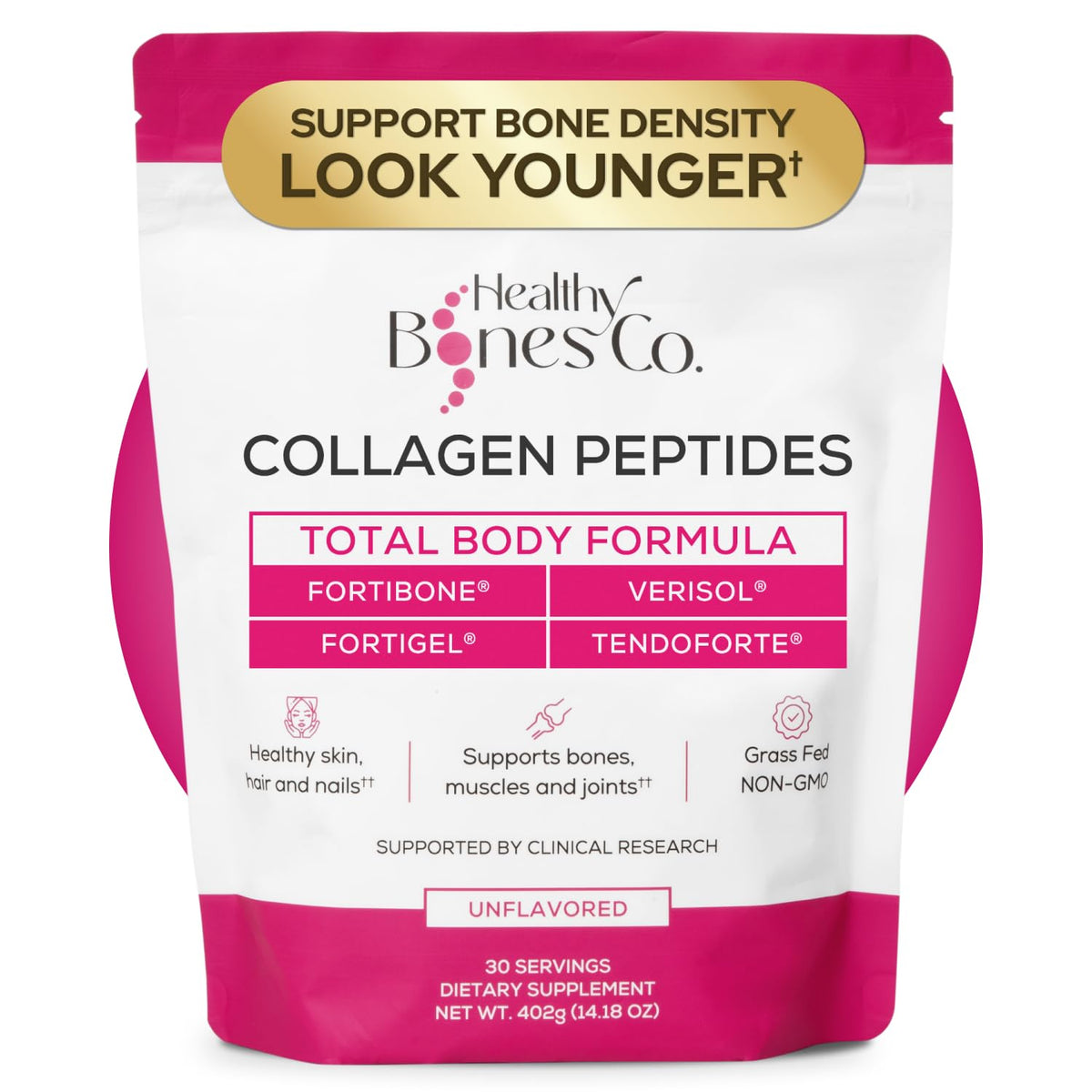 Healthy Bones Co Fortibone bottle pour showing easy daily mixing for bone support.