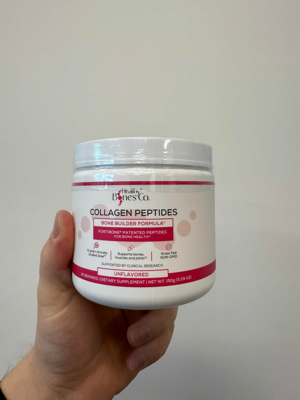 FORTIBONE bottle close-up with nutrition facts for informed use.