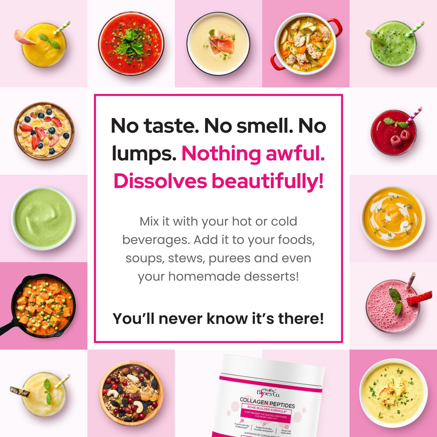 Grass-fed, pasture-raised collagen on packaging highlights quality.