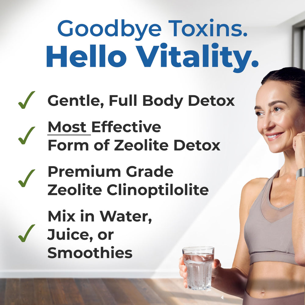 Healthy by Nature HolyLand Zeolite Cleanse label close-up highlighting Clinoptilolite minerals.