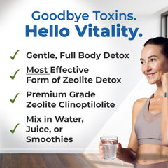 Healthy by Nature HolyLand Zeolite Cleanse label close-up highlighting Clinoptilolite minerals.