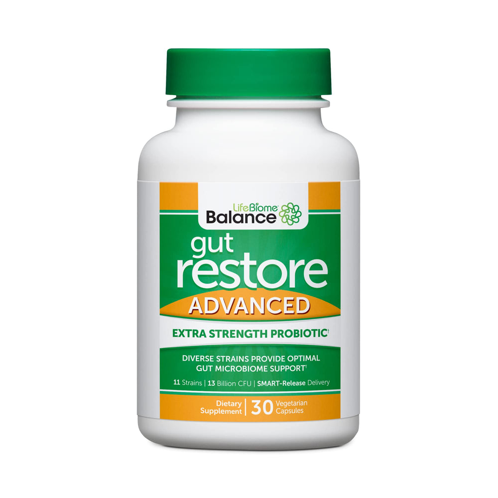 Healthy Directions LifeBiome Gut Restore bottle for daily probiotic support and gut comfort.