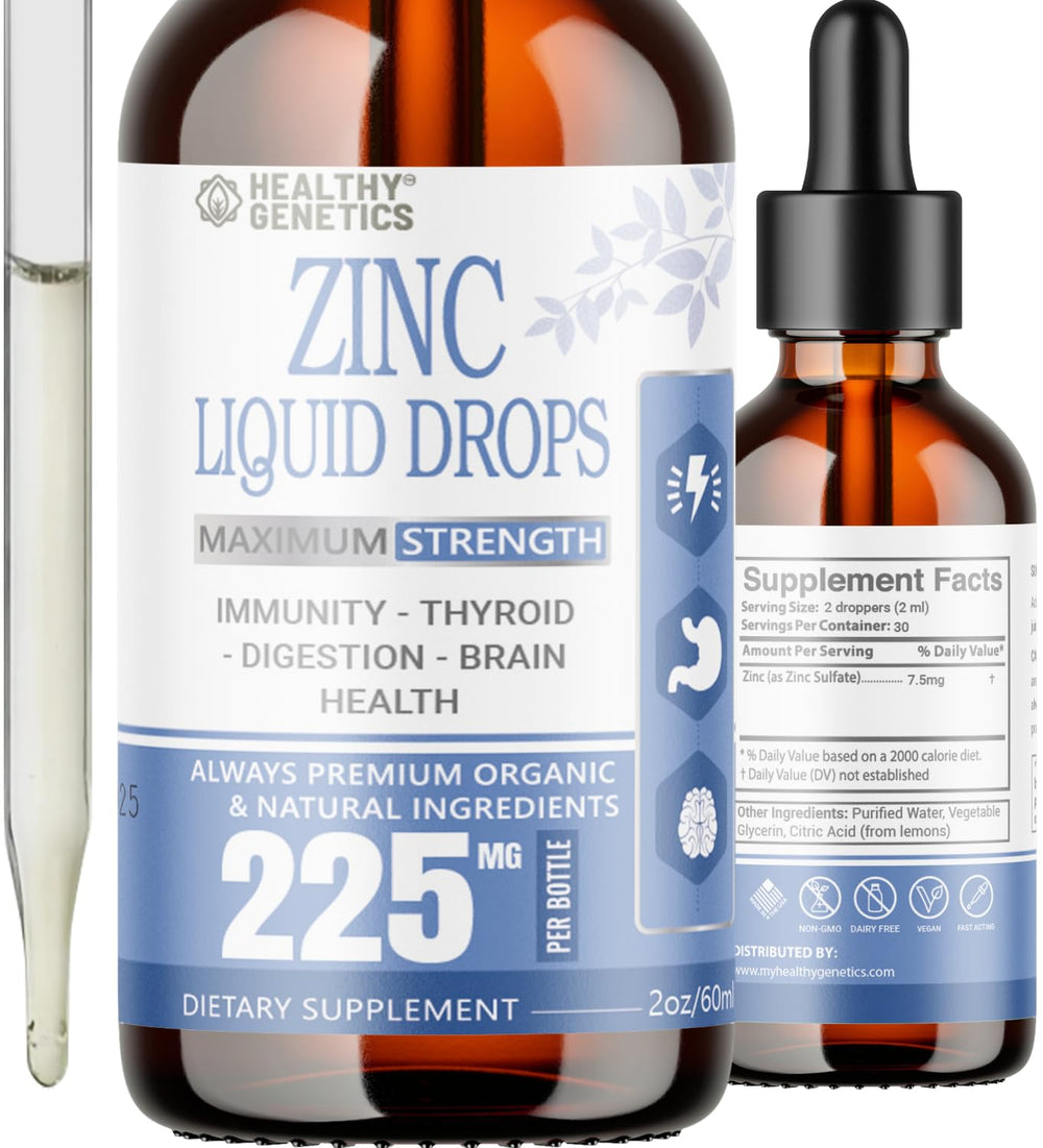 Healthy Genetics Liquid Zinc Drops bottle closeup for immune support