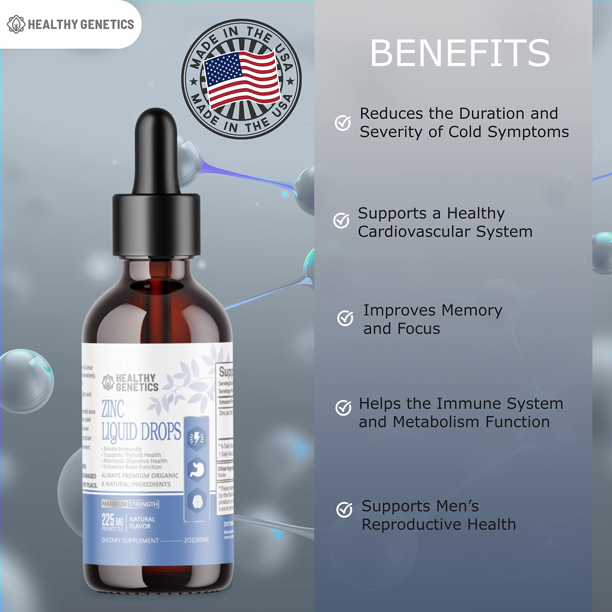 Healthy Genetics Liquid Zinc Drops support mood and focus for adults