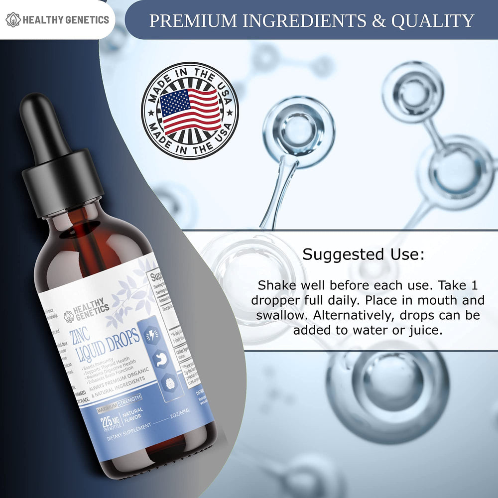 Healthy Genetics Liquid Zinc Drops poured into glass for daily use