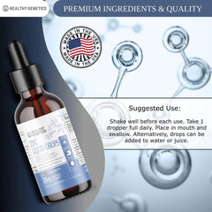 Healthy Genetics Liquid Zinc Drops poured into glass for daily use