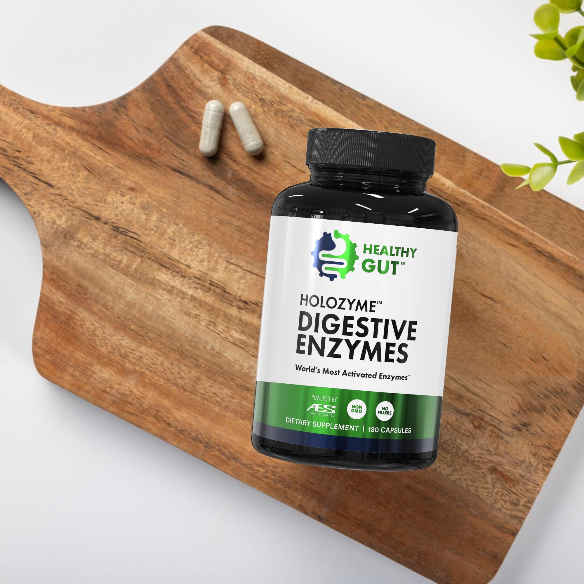 Healthy Gut HoloZyme Max close-up of capsules to highlight texture.