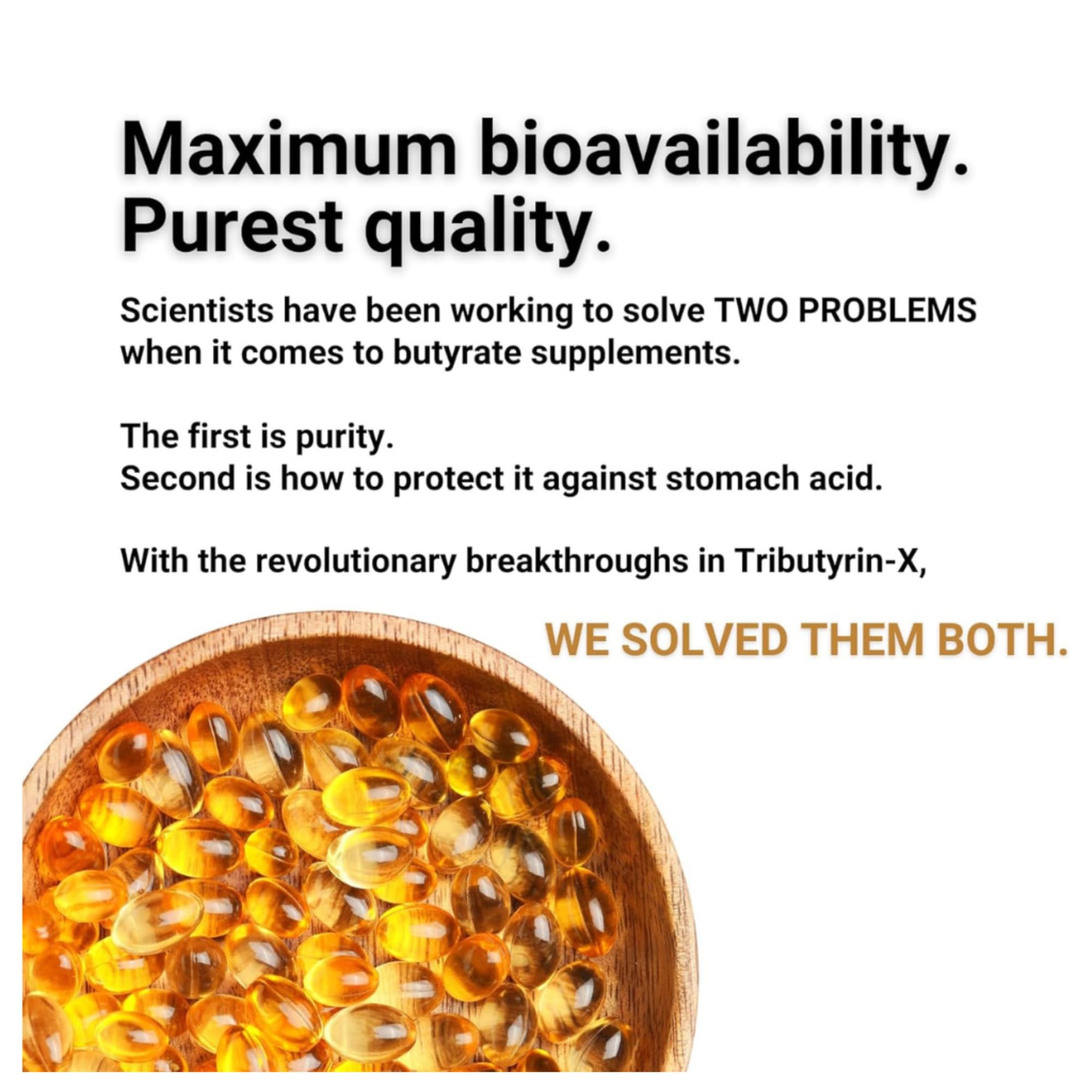 Healthy Gut Tributyrin-X gluten-free and non-GMO product features.