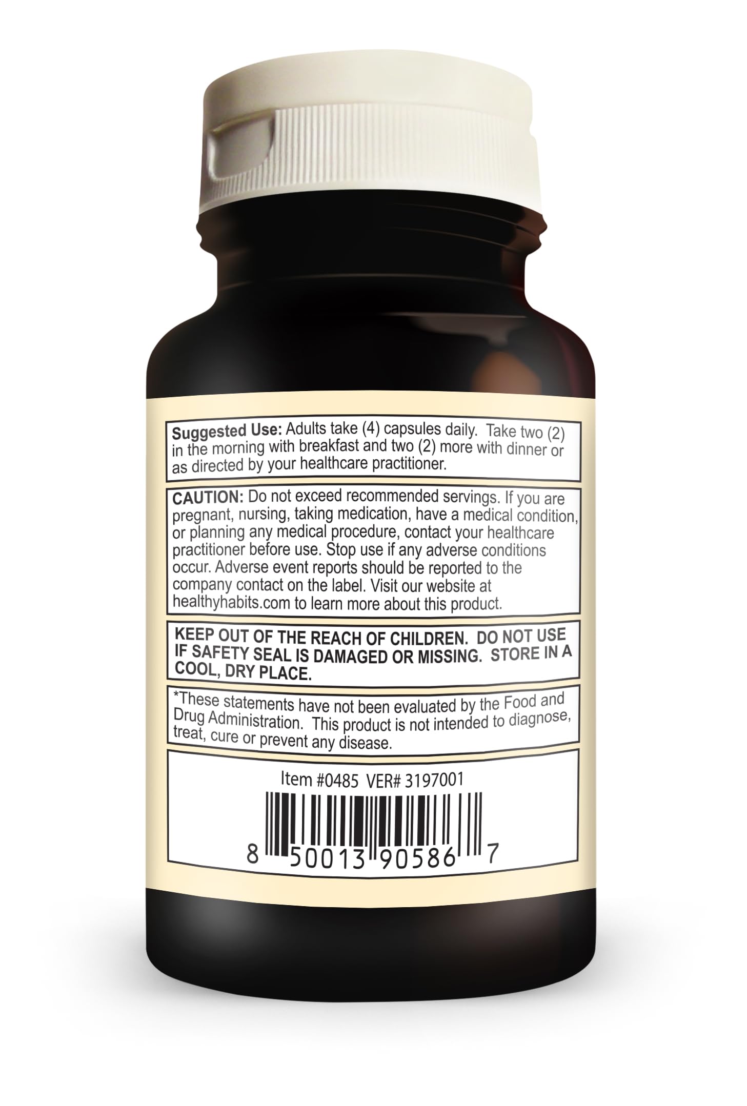 Healthy Habits StrictionBP label close-up highlighting cinnamon and minerals.