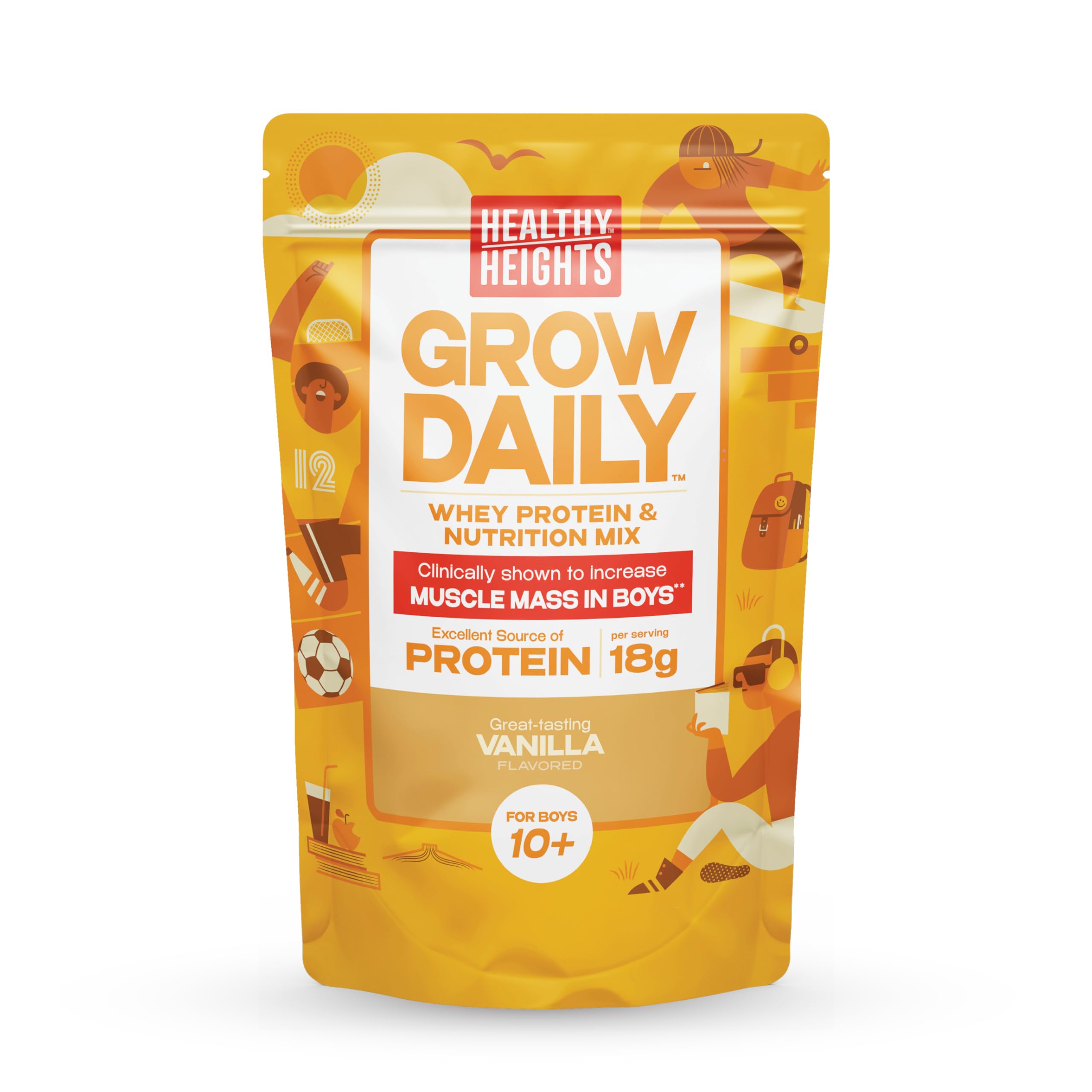 Healthy Heights Grow Daily bottle of vanilla protein mix supports active kids' nutrition.