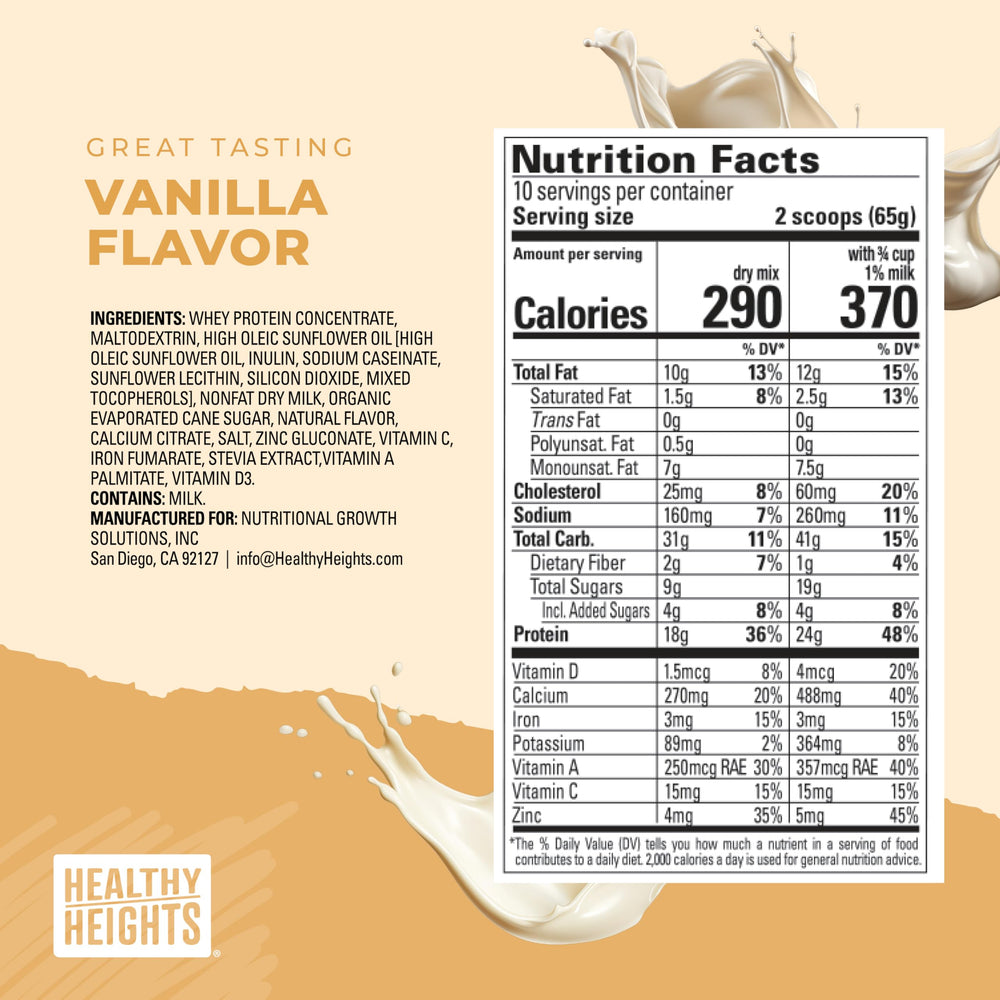 Healthy Heights Grow Daily vanilla protein snack ready in a bowl.