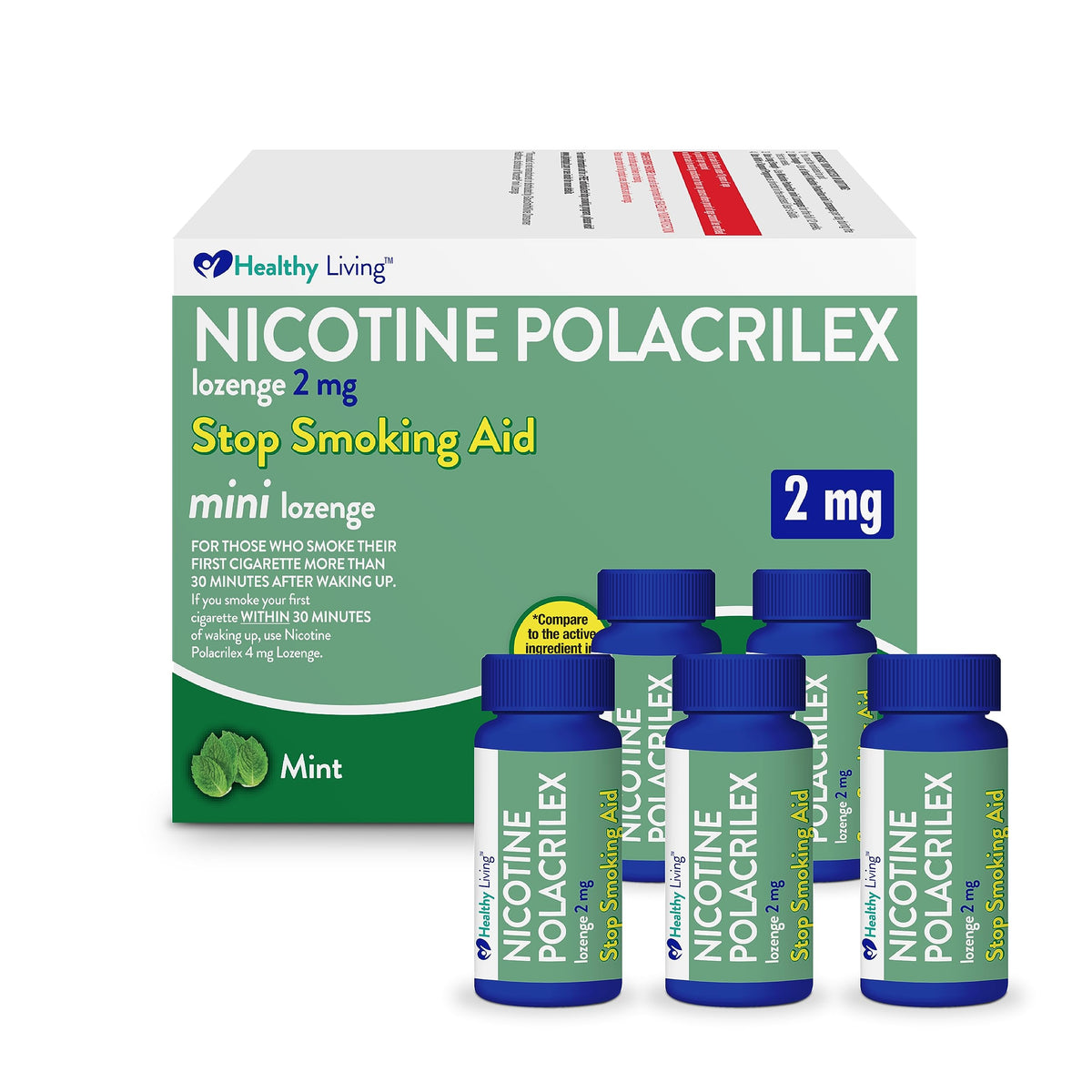 Healthy Living Nicotine Lozenge Mint pack front for on-the-go craving relief.